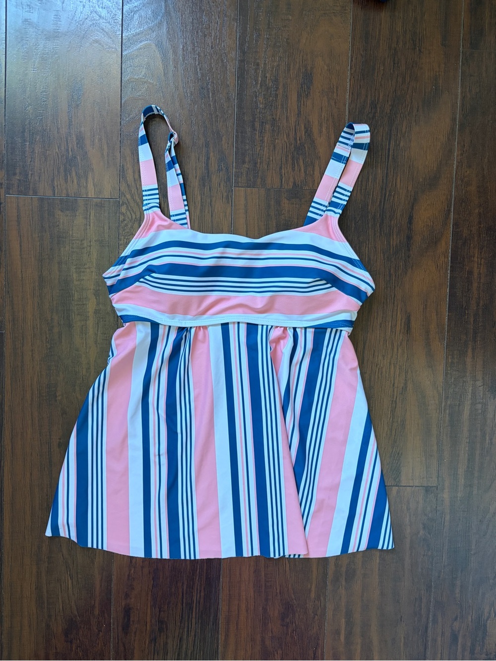 Striped Pink and Navy Blue Tankini Top